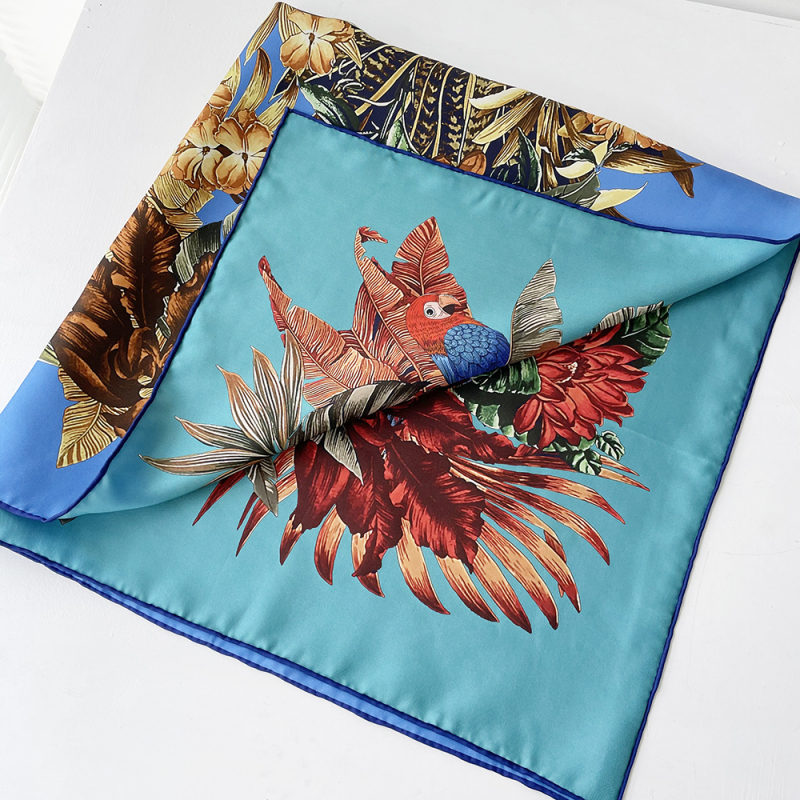 Birds And Plants Double-sides Print 16 Momme Silk Twill Scarf